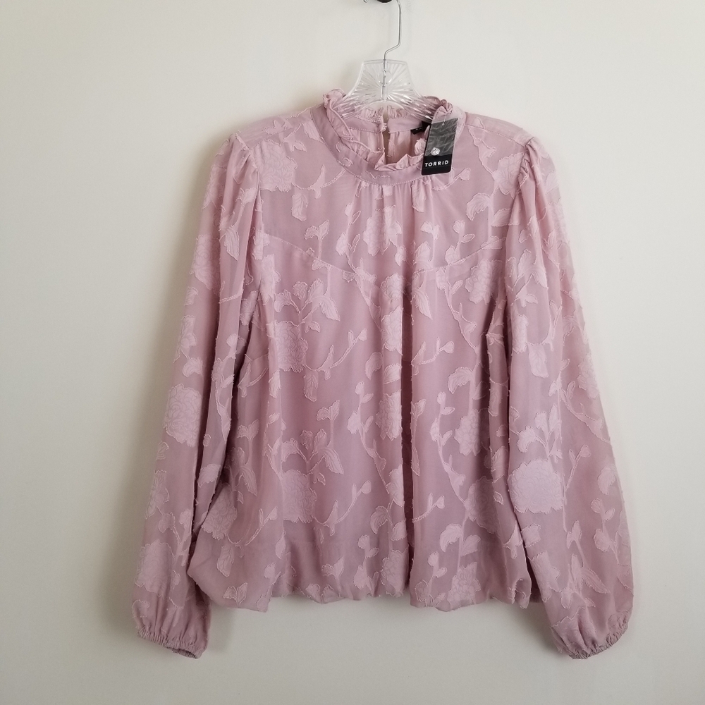 Torrid Floral Chiffon Bubble Hem Blouse Top M/L